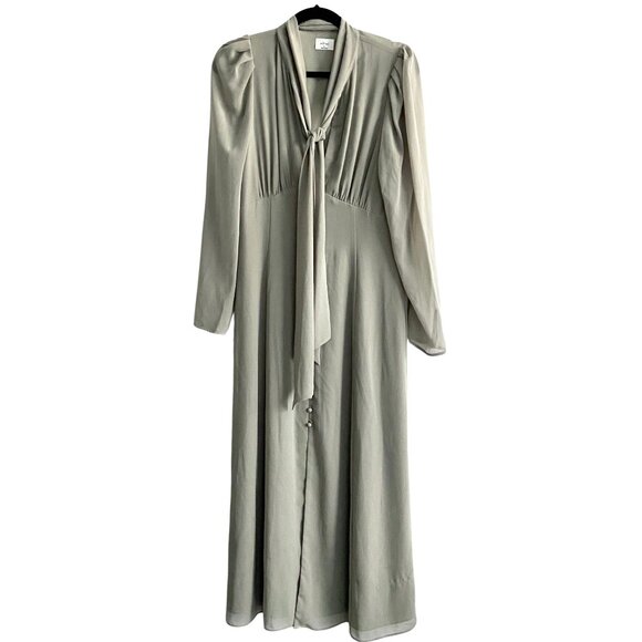 Aritzia Wilfred Mambo Dress Midi Victorian Button Down Tie US 8 Sage Green - Picture 4 of 15